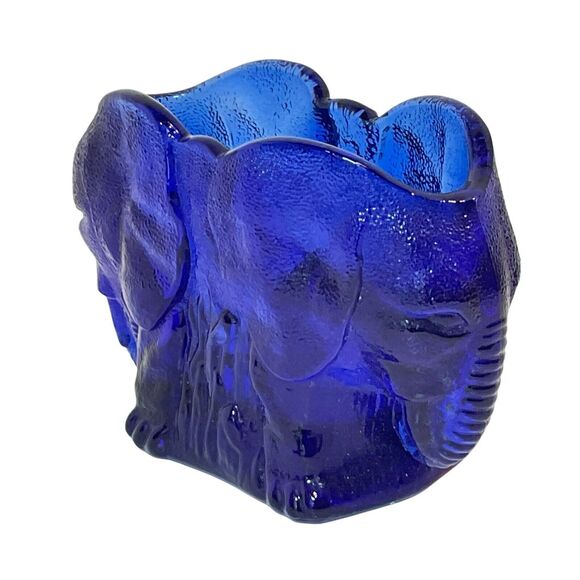 Summit Vogelson Double Elephant Glass Toothpick Holder Cobalt Blue Collectible - Picture 4 of 6